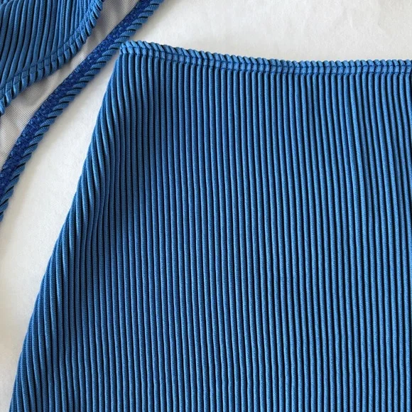SHEIN Deep Blue Ribbed Bikini Set - Picture 2 of 4